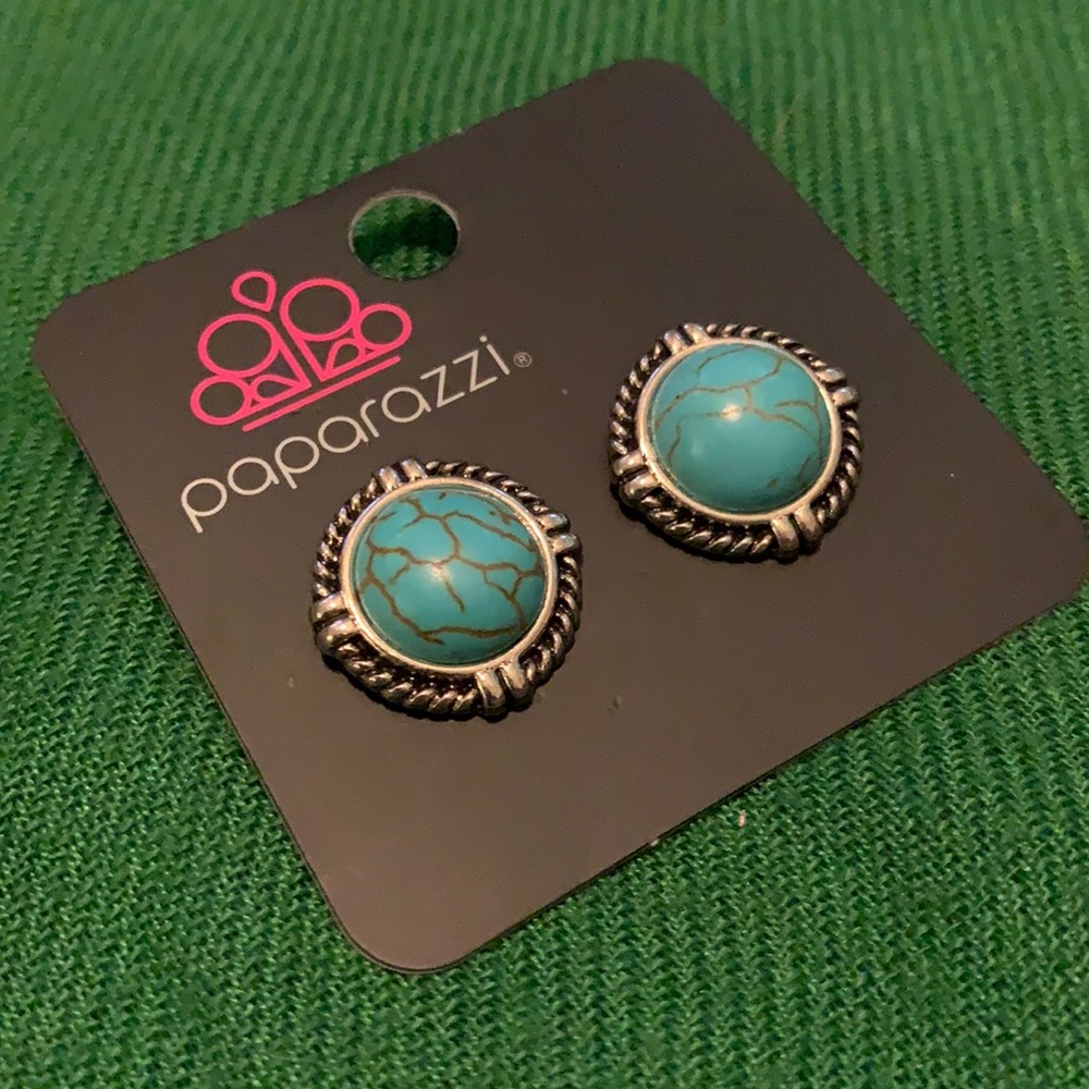 Turquoise and Silver Post Earrings - Picture 2 of 3